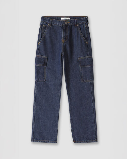 Jeans Straight Cargo Azul